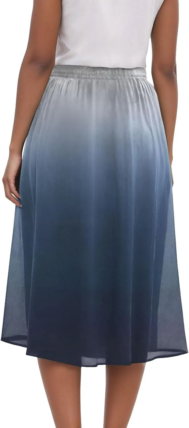 Rvidbe Skirts for Women Midi Length Pleated High Waisted Casual Below Knee Skirts with Pockets Gradient Print A-Line Skirts