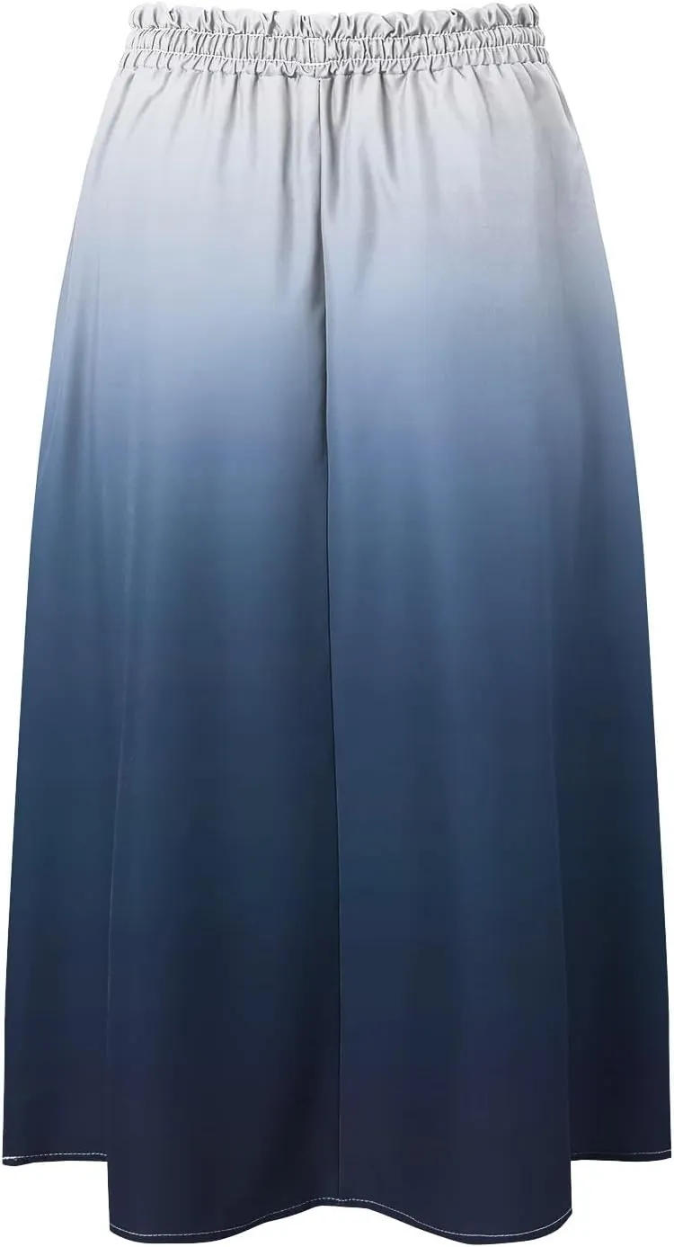 Rvidbe Skirts for Women Midi Length Pleated High Waisted Casual Below Knee Skirts with Pockets Gradient Print A-Line Skirts