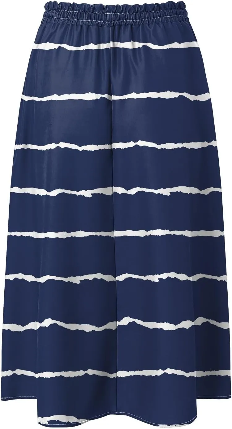 Rvidbe Skirts for Women Midi Length Summer Pleated High Waisted Casual Below Knee Skirts with Pockets Vacation A-Line Skirts