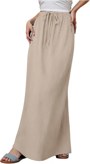 Rvidbe Summer Skirts for Women 2025 Vacation Comfortable Drawstring Waist Vacation Boho Flowy Skirts Solid Color Beach Skirts