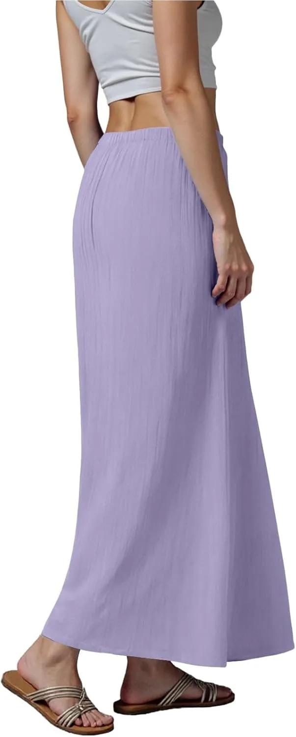 Rvidbe Summer Skirts for Women 2025 Vacation Comfortable Drawstring Waist Vacation Boho Flowy Skirts Solid Color Beach Skirts