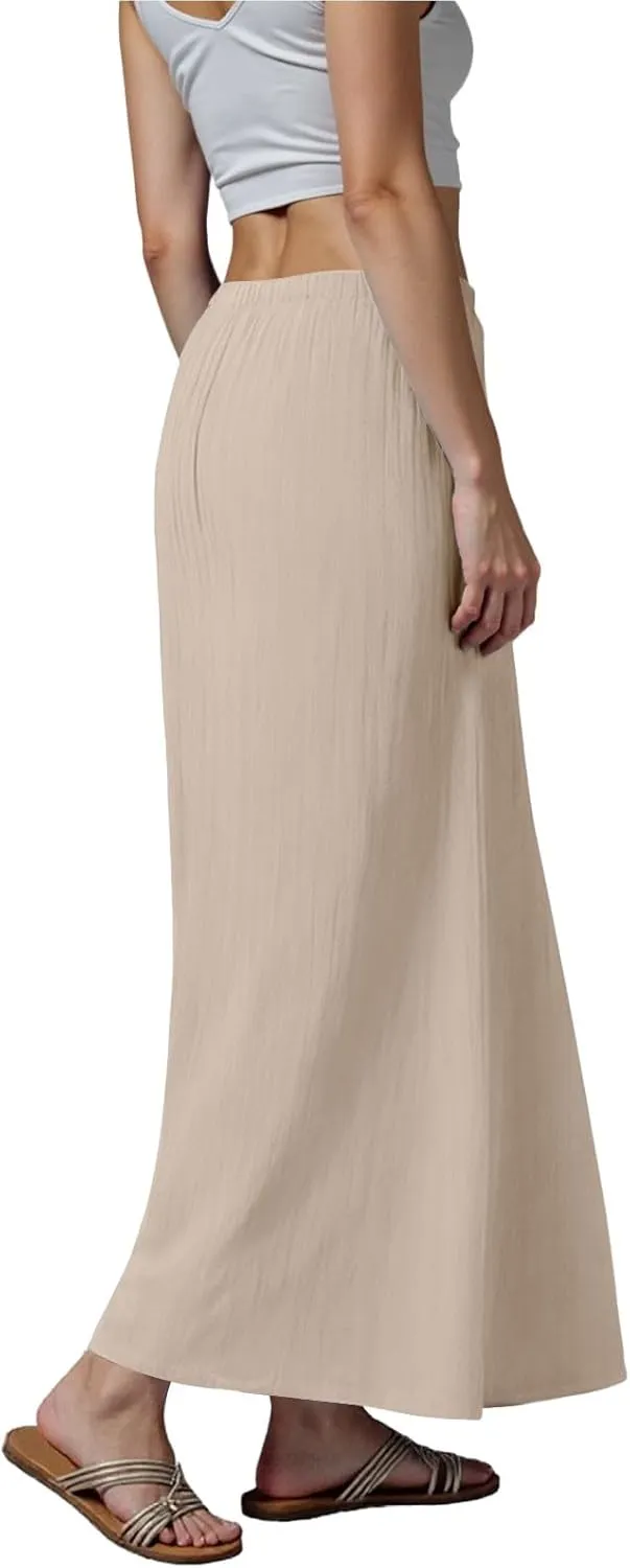 Rvidbe Summer Skirts for Women 2025 Vacation Comfortable Drawstring Waist Vacation Boho Flowy Skirts Solid Color Beach Skirts