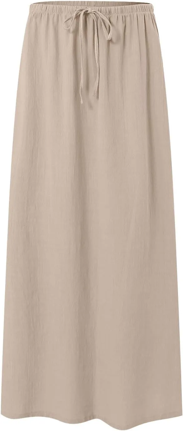 Rvidbe Summer Skirts for Women 2025 Vacation Comfortable Drawstring Waist Vacation Boho Flowy Skirts Solid Color Beach Skirts