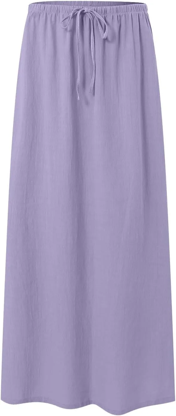 Rvidbe Summer Skirts for Women 2025 Vacation Comfortable Drawstring Waist Vacation Boho Flowy Skirts Solid Color Beach Skirts