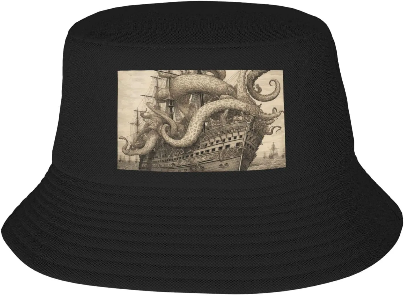 Sailing Pirate Octopus Sun Hats for Women Men Fishing Hat UPF 50  Wide Brim Bucket Hat Foldable Beach Hats Black