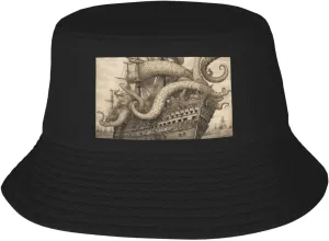 Sailing Pirate Octopus Sun Hats for Women Men Fishing Hat UPF 50  Wide Brim Bucket Hat Foldable Beach Hats Black