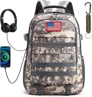 School Backpack for Boys - Camo Boys Backpack for Kids Teens Elementary Middle School - 18″ Camouflage Bookbag with Usb Charging Port & Key-chain