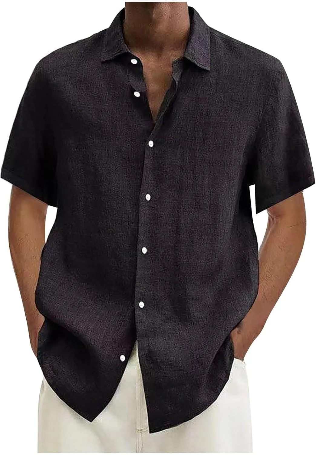 Short Sleeve Shirts for Men Hawaiian Button Down Casual Summer Western Shirts Beach Solid Tshirts Collared Neck Tops