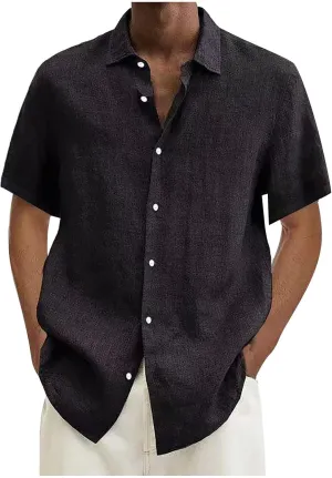 Short Sleeve Shirts for Men Hawaiian Button Down Casual Summer Western Shirts Beach Solid Tshirts Collared Neck Tops