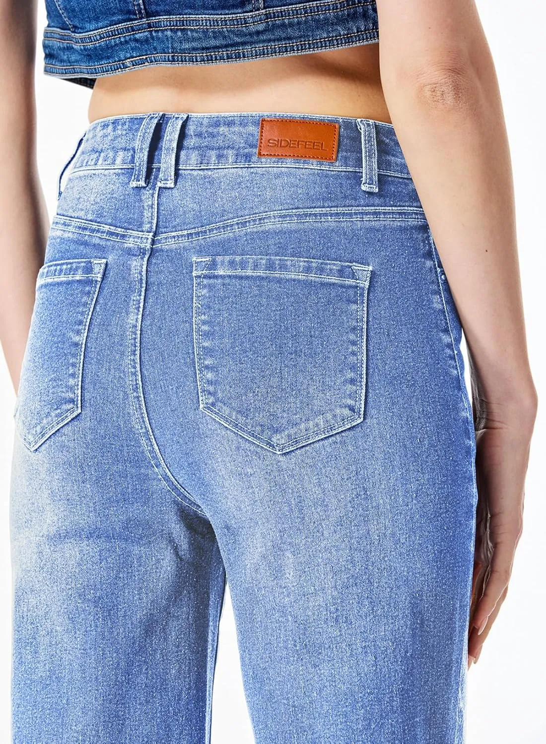 Sidefeel Women's Wide Leg Jeans Casual High Waisted Straight Zimbaplatinum Denim Pants with Pockets