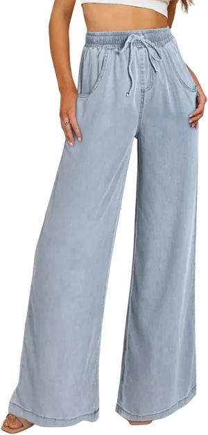 Sidefeel Women's Wide Leg Jeans High Waisted 2024 Summer Drawstring Denim Pants