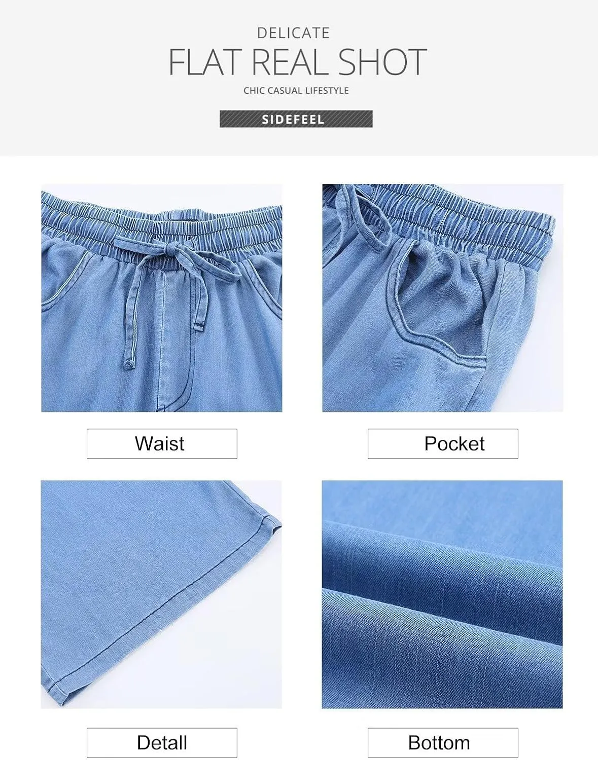 Sidefeel Women's Wide Leg Jeans High Waisted 2024 Summer Drawstring Denim Pants