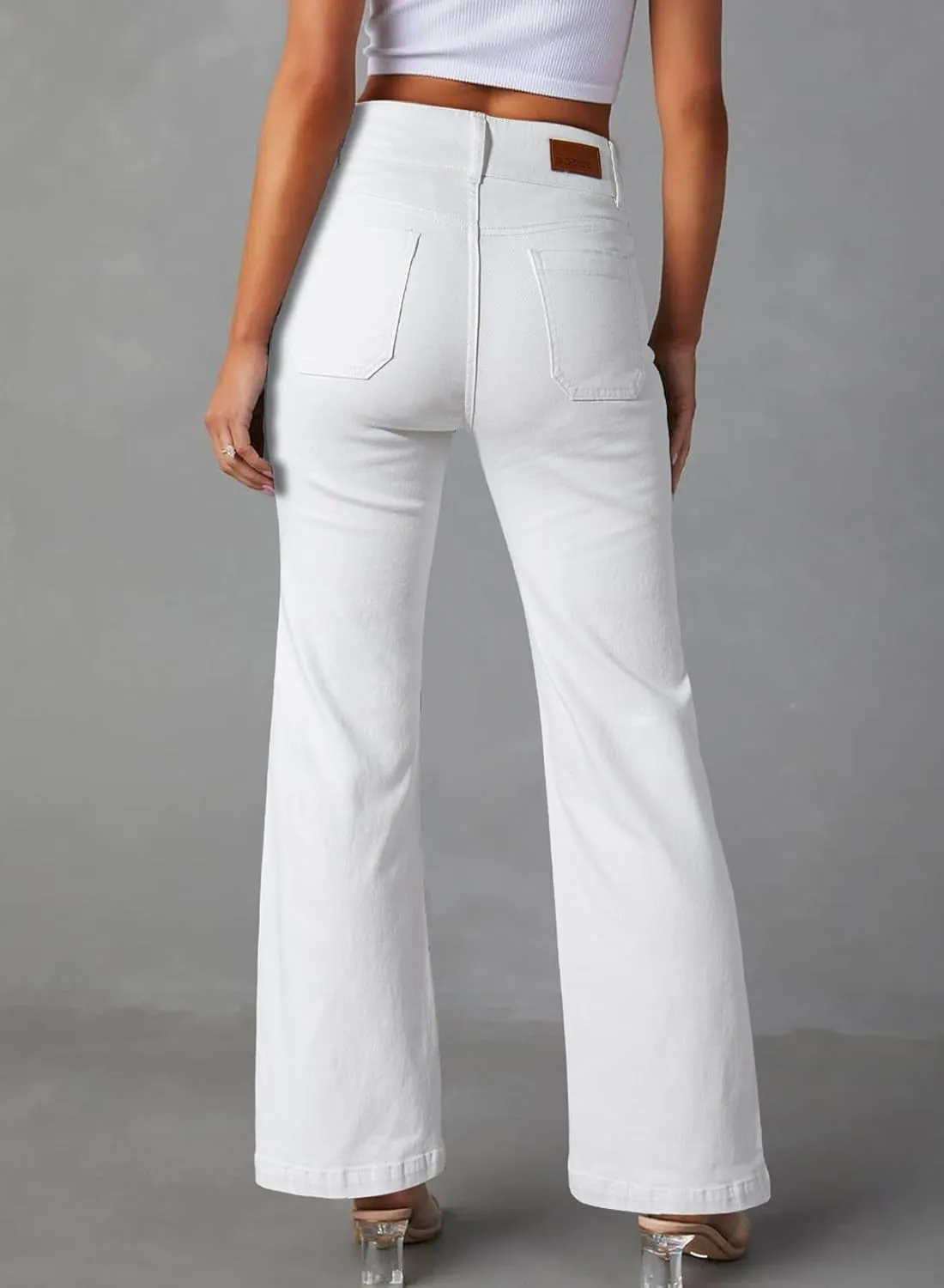 Sidefeel Women's Wide Leg Jeans High Waisted Tummy Control Stretchy Pockets Front Zimbaplatinum Jeans