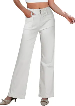 Sidefeel Women's Wide Leg Jeans High Waisted Tummy Control Stretchy Pockets Front Zimbaplatinum Jeans