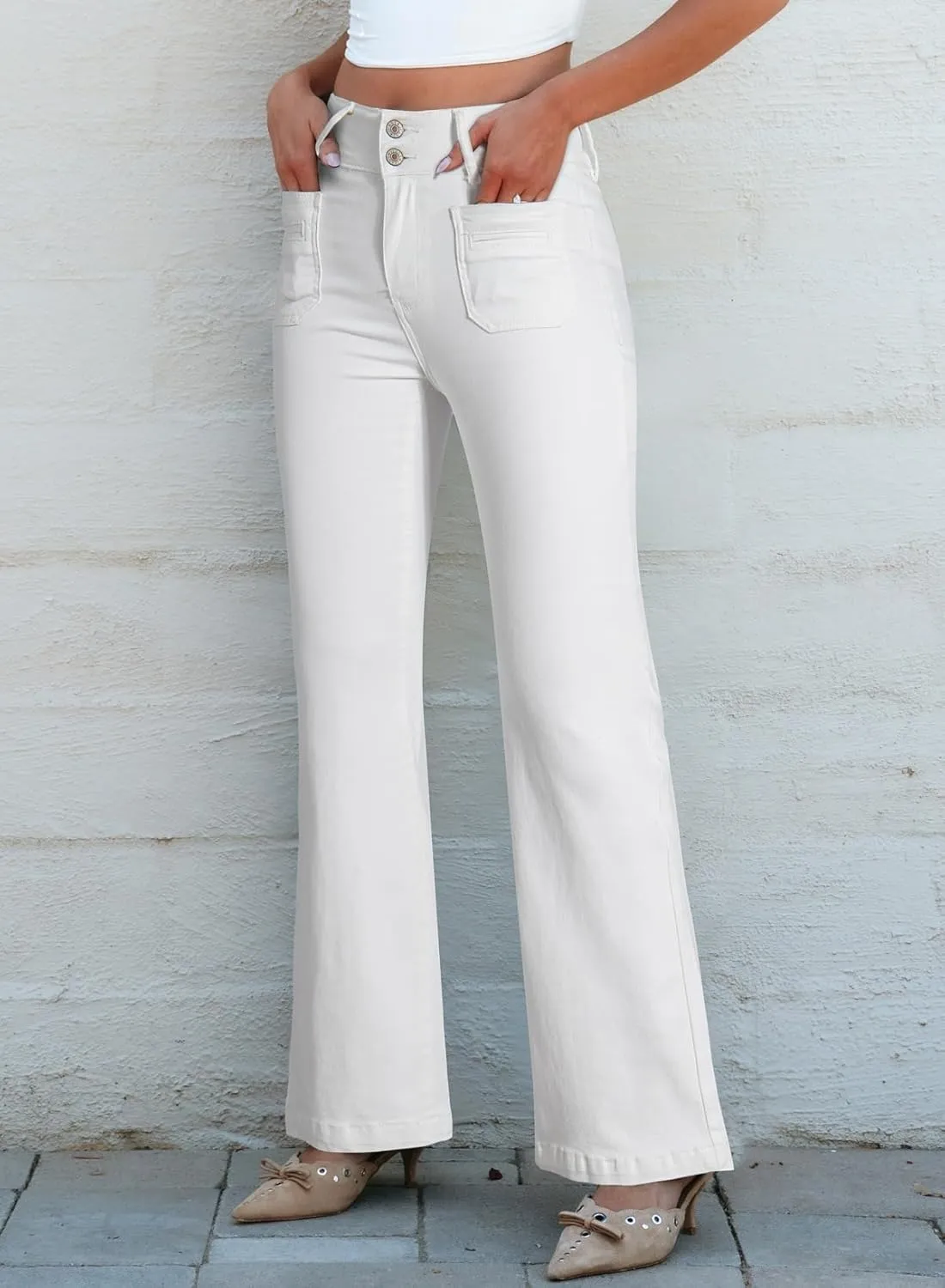 Sidefeel Women's Wide Leg Jeans High Waisted Tummy Control Stretchy Pockets Front Zimbaplatinum Jeans