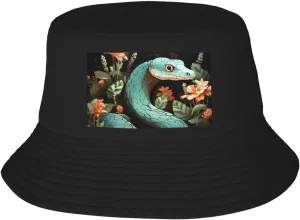 Snake and Flower Sun Hats for Women Men Fishing Hat UPF 50  Wide Brim Bucket Hat Foldable Beach Hats Black