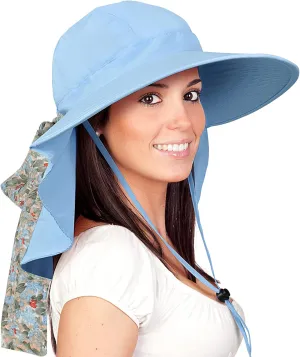 Solaris UPF 50  Wide Brim Sun Hat for Women - Small Size Packable Lightweight, Floral Scarf Cooling Hat with Neck Flap for Beach, Gardening, Travel, Hiking & Outdoor Activities