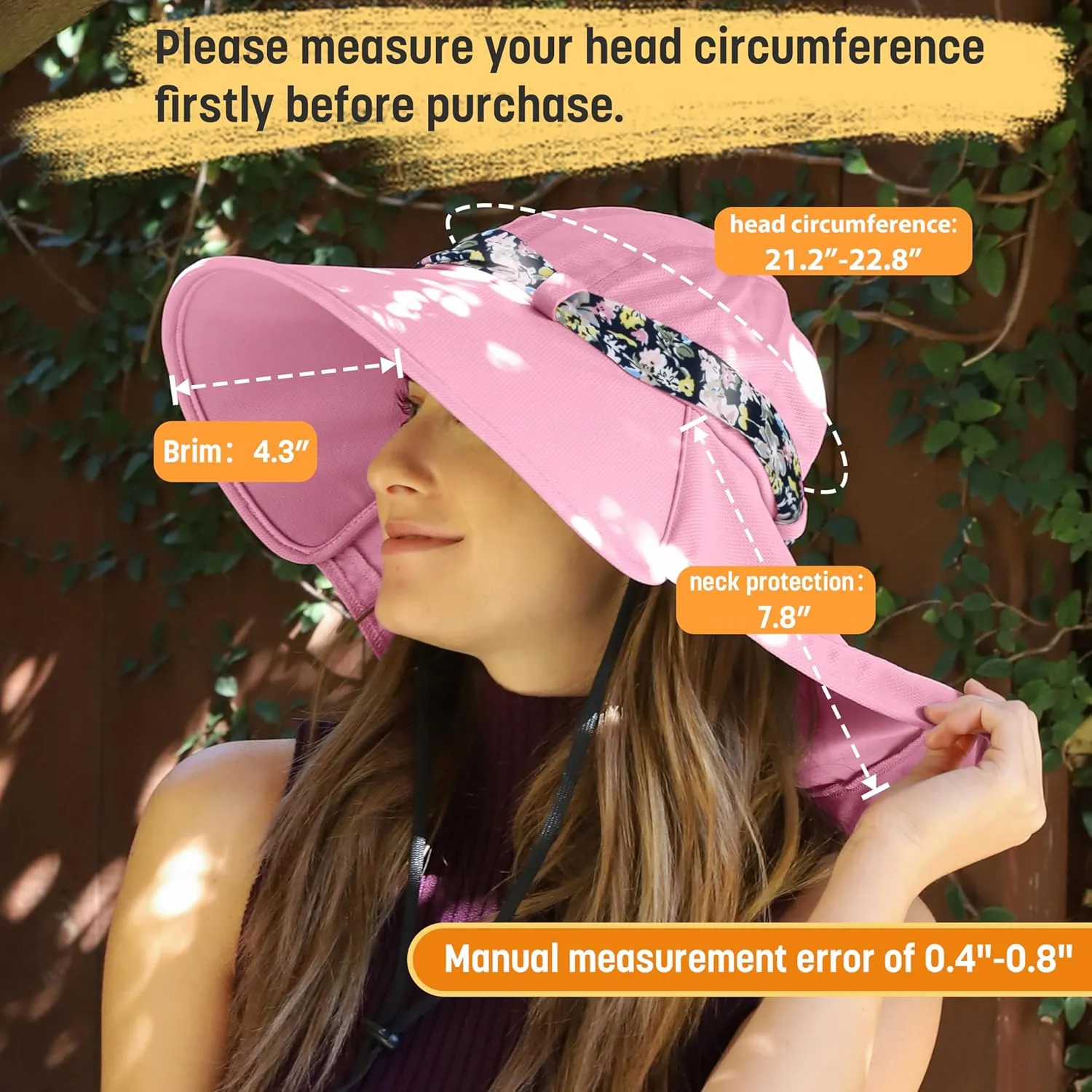 Solaris UPF 50  Wide Brim Sun Hat for Women - Small Size Packable Lightweight, Floral Scarf Cooling Hat with Neck Flap for Beach, Gardening, Travel, Hiking & Outdoor Activities
