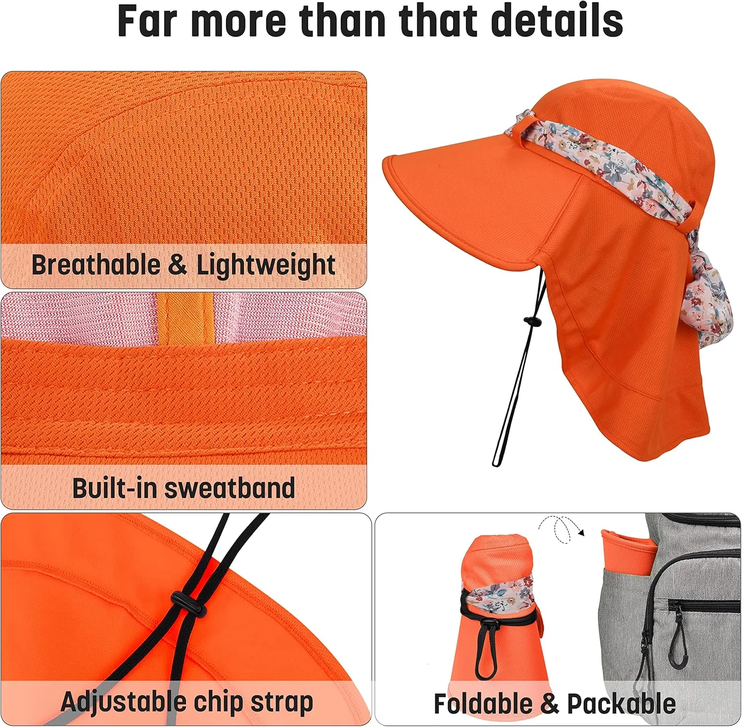 Solaris UPF 50  Wide Brim Sun Hat for Women - Small Size Packable Lightweight, Floral Scarf Cooling Hat with Neck Flap for Beach, Gardening, Travel, Hiking & Outdoor Activities