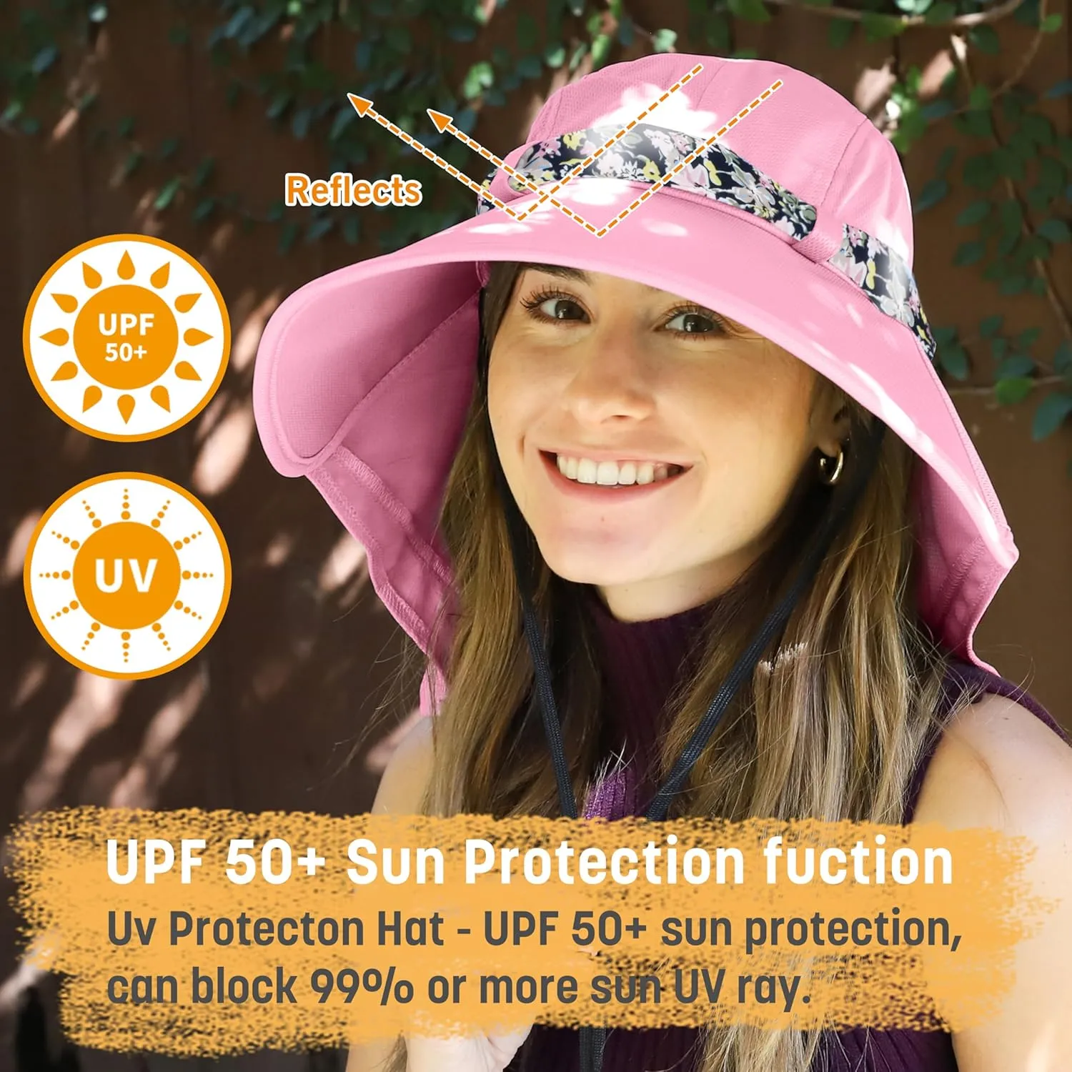 Solaris UPF 50  Wide Brim Sun Hat for Women - Small Size Packable Lightweight, Floral Scarf Cooling Hat with Neck Flap for Beach, Gardening, Travel, Hiking & Outdoor Activities