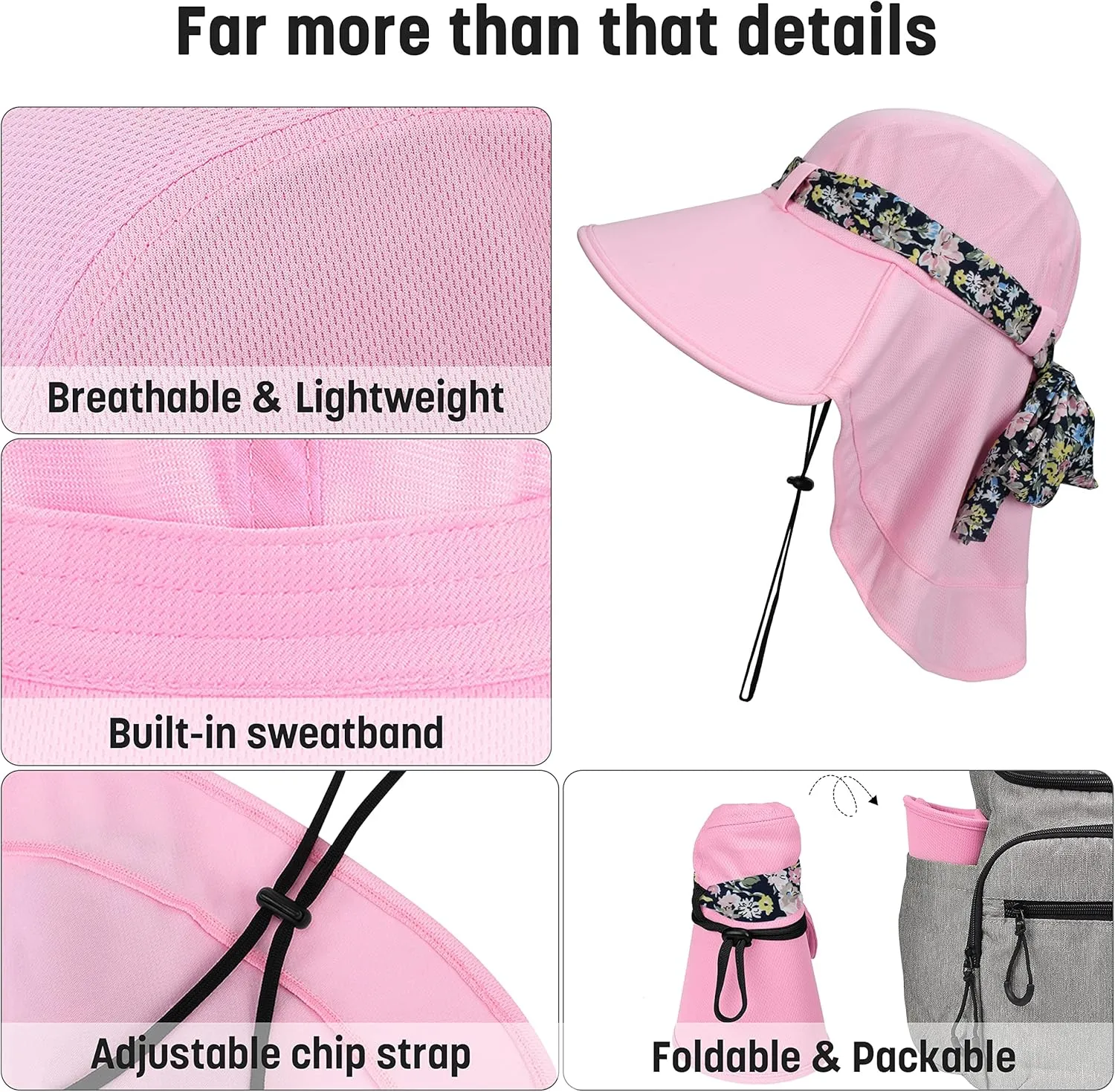 Solaris UPF 50  Wide Brim Sun Hat for Women - Small Size Packable Lightweight, Floral Scarf Cooling Hat with Neck Flap for Beach, Gardening, Travel, Hiking & Outdoor Activities