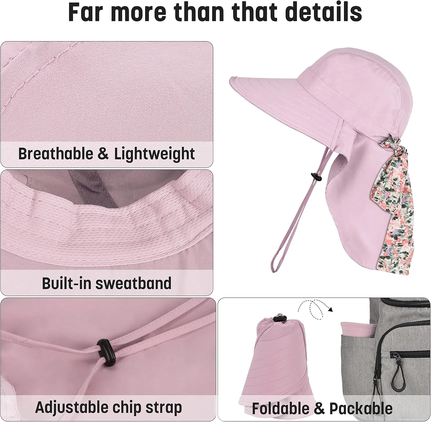 Solaris UPF 50  Wide Brim Sun Hat for Women - Small Size Packable Lightweight, Floral Scarf Cooling Hat with Neck Flap for Beach, Gardening, Travel, Hiking & Outdoor Activities