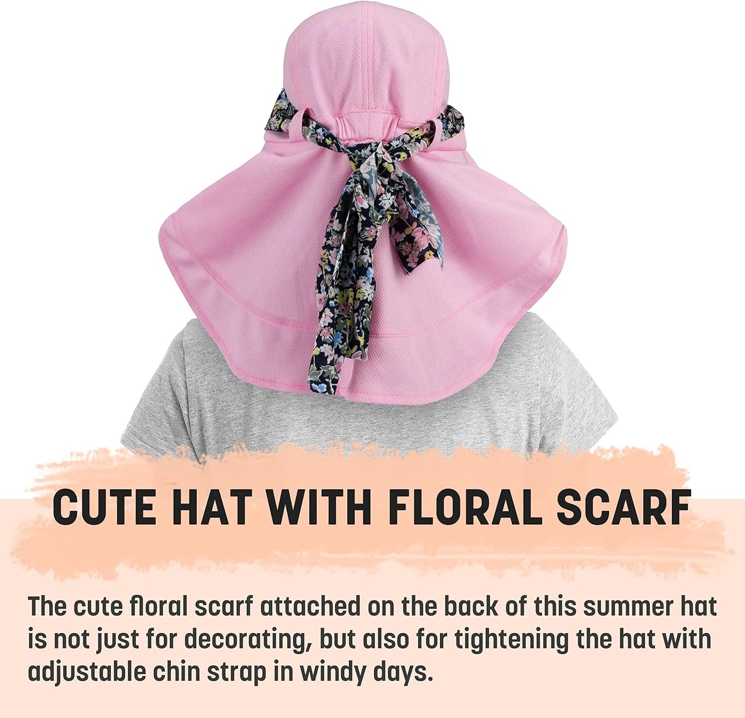 Solaris UPF 50  Wide Brim Sun Hat for Women - Small Size Packable Lightweight, Floral Scarf Cooling Hat with Neck Flap for Beach, Gardening, Travel, Hiking & Outdoor Activities