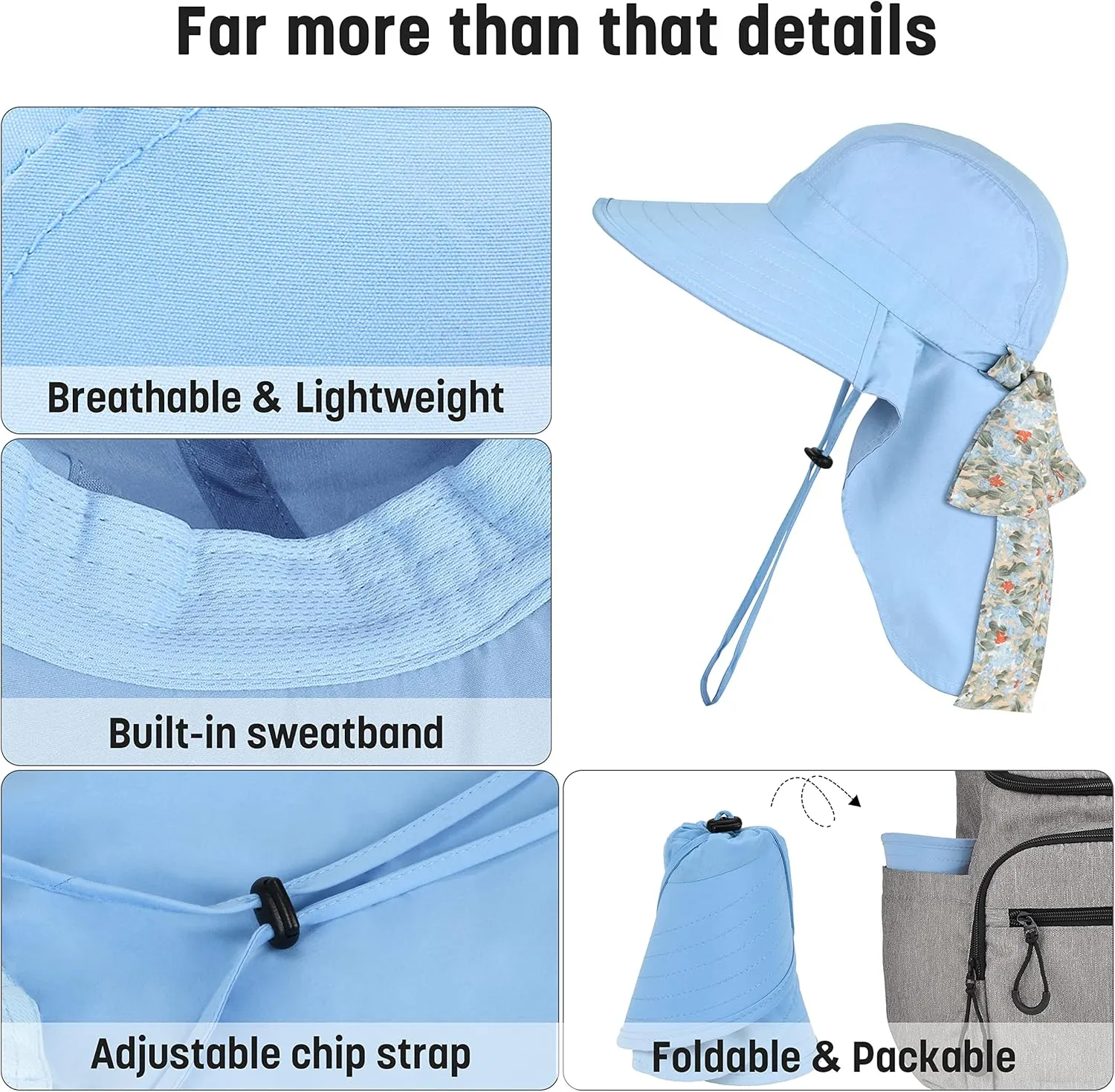 Solaris UPF 50  Wide Brim Sun Hat for Women - Small Size Packable Lightweight, Floral Scarf Cooling Hat with Neck Flap for Beach, Gardening, Travel, Hiking & Outdoor Activities