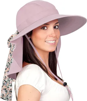 Solaris UPF 50  Wide Brim Sun Hat for Women - Small Size Packable Lightweight, Floral Scarf Cooling Hat with Neck Flap for Beach, Gardening, Travel, Hiking & Outdoor Activities