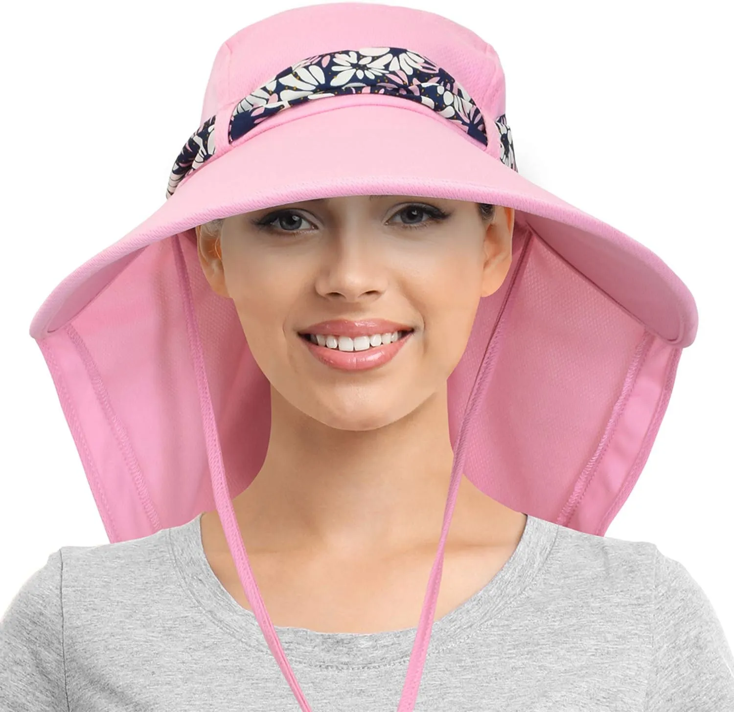 Solaris UPF 50  Wide Brim Sun Hat for Women - Small Size Packable Lightweight, Floral Scarf Cooling Hat with Neck Flap for Beach, Gardening, Travel, Hiking & Outdoor Activities