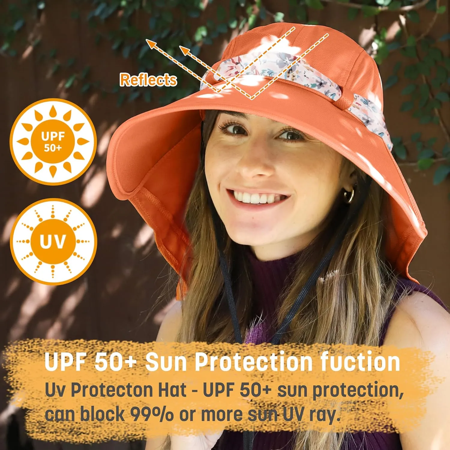 Solaris UPF 50  Wide Brim Sun Hat for Women - Small Size Packable Lightweight, Floral Scarf Cooling Hat with Neck Flap for Beach, Gardening, Travel, Hiking & Outdoor Activities
