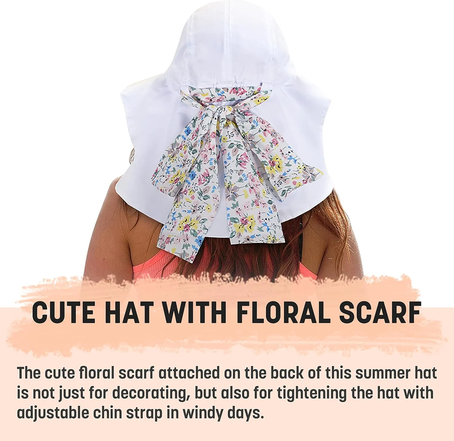 Solaris UPF 50  Wide Brim Sun Hat for Women - Small Size Packable Lightweight, Floral Scarf Cooling Hat with Neck Flap for Beach, Gardening, Travel, Hiking & Outdoor Activities
