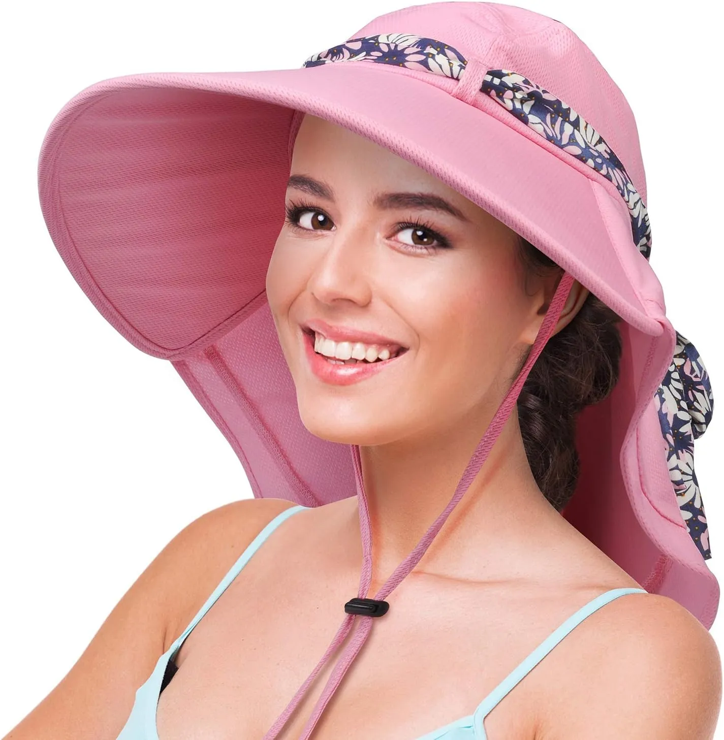 Solaris UPF 50  Wide Brim Sun Hat for Women - Small Size Packable Lightweight, Floral Scarf Cooling Hat with Neck Flap for Beach, Gardening, Travel, Hiking & Outdoor Activities