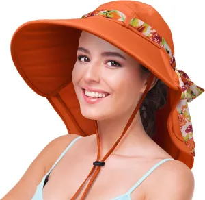 Solaris UPF 50  Wide Brim Sun Hat for Women - Small Size Packable Lightweight, Floral Scarf Cooling Hat with Neck Flap for Beach, Gardening, Travel, Hiking & Outdoor Activities