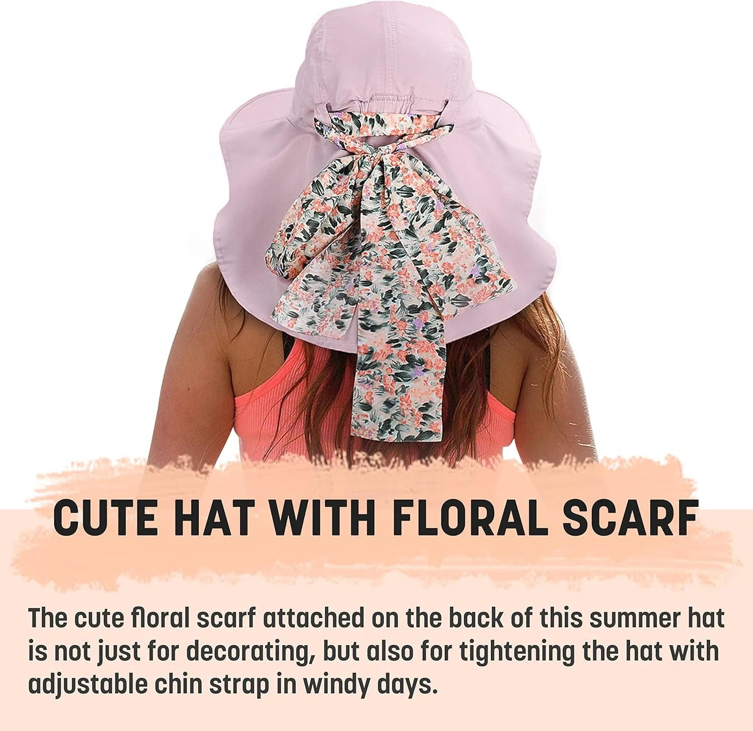 Solaris UPF 50  Wide Brim Sun Hat for Women - Small Size Packable Lightweight, Floral Scarf Cooling Hat with Neck Flap for Beach, Gardening, Travel, Hiking & Outdoor Activities