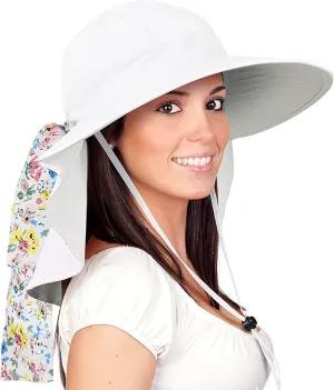 Solaris UPF 50  Wide Brim Sun Hat for Women - Small Size Packable Lightweight, Floral Scarf Cooling Hat with Neck Flap for Beach, Gardening, Travel, Hiking & Outdoor Activities