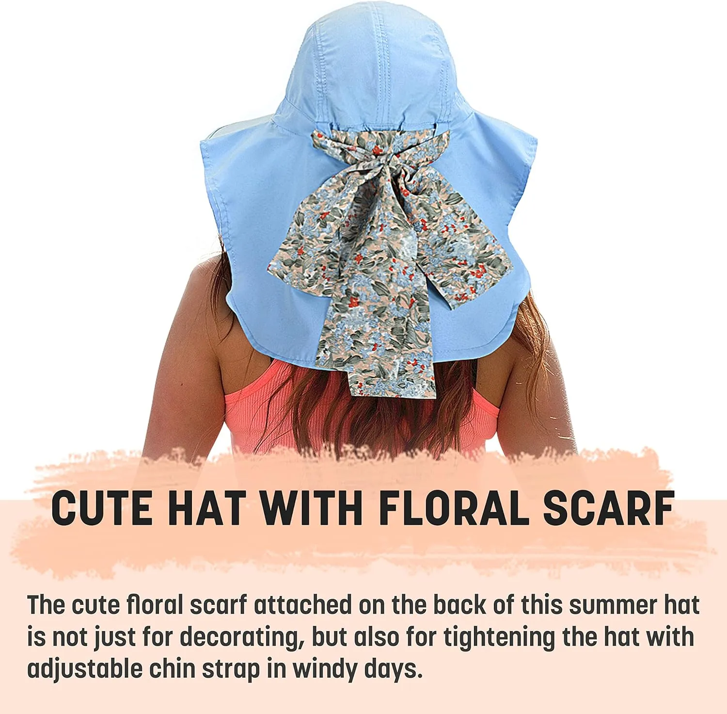 Solaris UPF 50  Wide Brim Sun Hat for Women - Small Size Packable Lightweight, Floral Scarf Cooling Hat with Neck Flap for Beach, Gardening, Travel, Hiking & Outdoor Activities