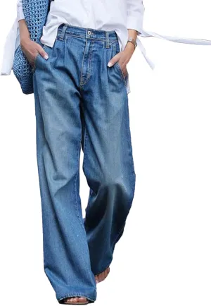 SOMTHRON Women's Wide Leg Jeans High Waist Baggy Slouchy Loose Boyfriend Denim Pants Trousers