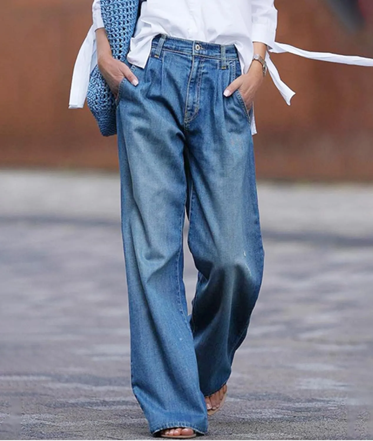 SOMTHRON Women's Wide Leg Jeans High Waist Baggy Slouchy Loose Boyfriend Denim Pants Trousers