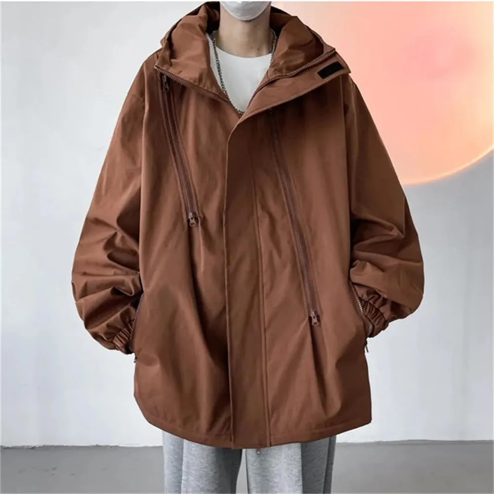 Spring Fashion Hooded Jacket Men's Casual Solid Color Loose Warm Jacket