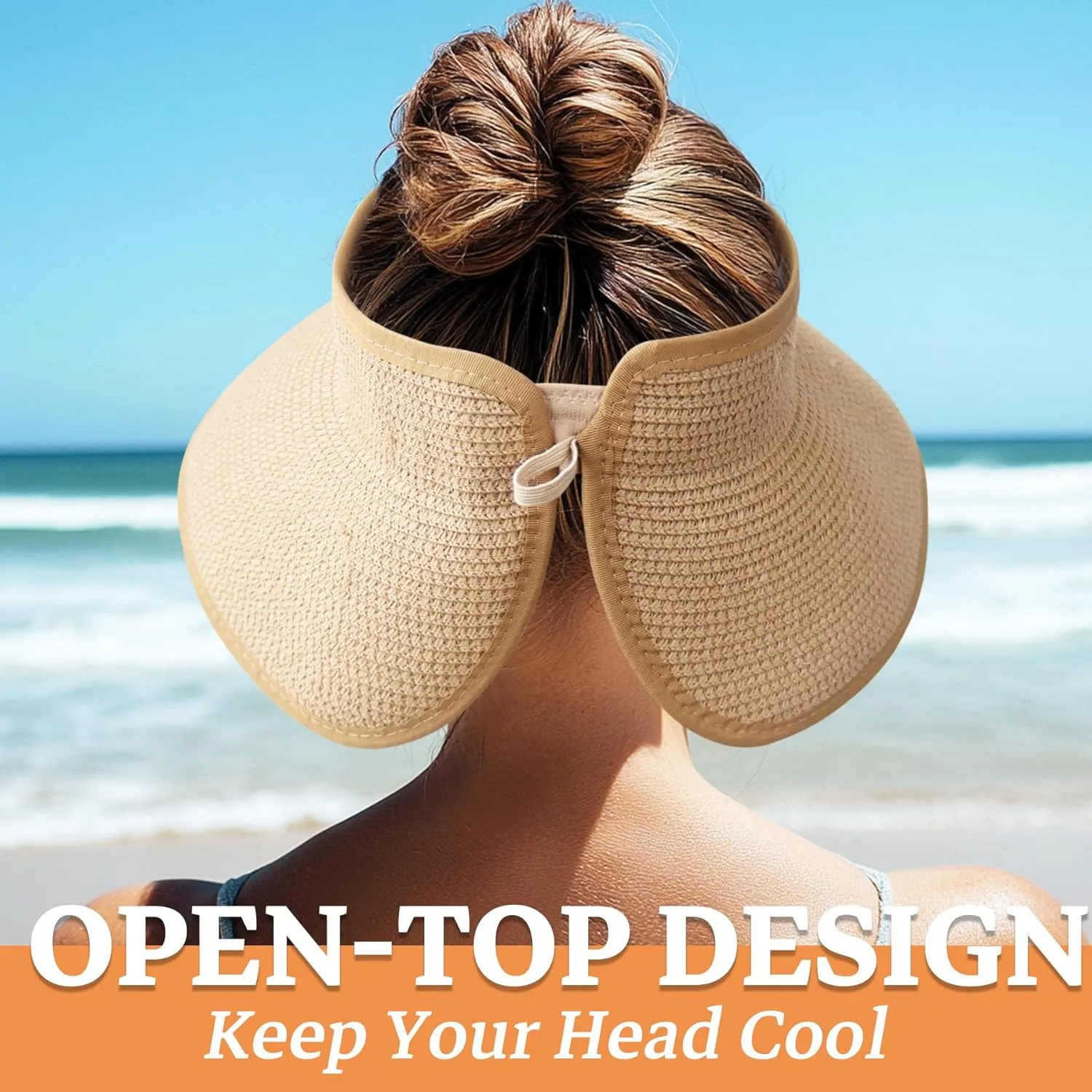 Sun Visor Hats for Women Straw Wide Brim Roll Up Foldable Beach Hat Summer UV Protection Ponytail Hat