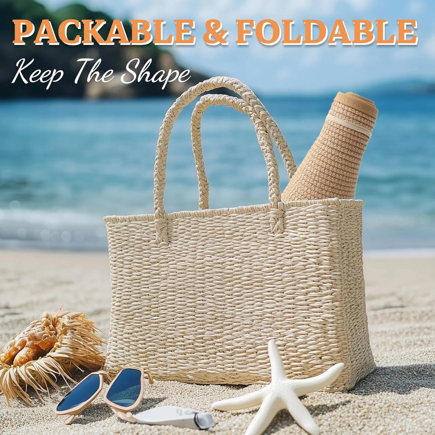 Sun Visor Hats for Women Straw Wide Brim Roll Up Foldable Beach Hat Summer UV Protection Ponytail Hat