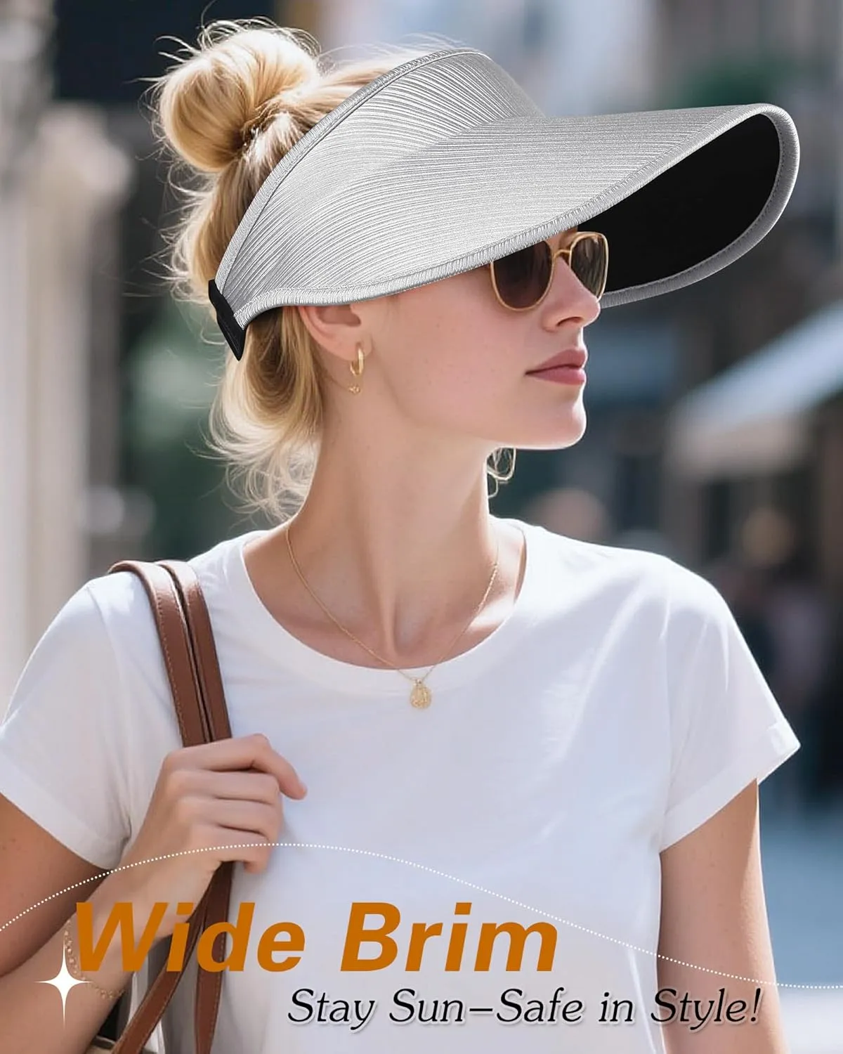 Sun Visor Hats for Women,UPF50  Wide Brim Sun Hats Adjustable Foldable Beach Hats for Daily Travel