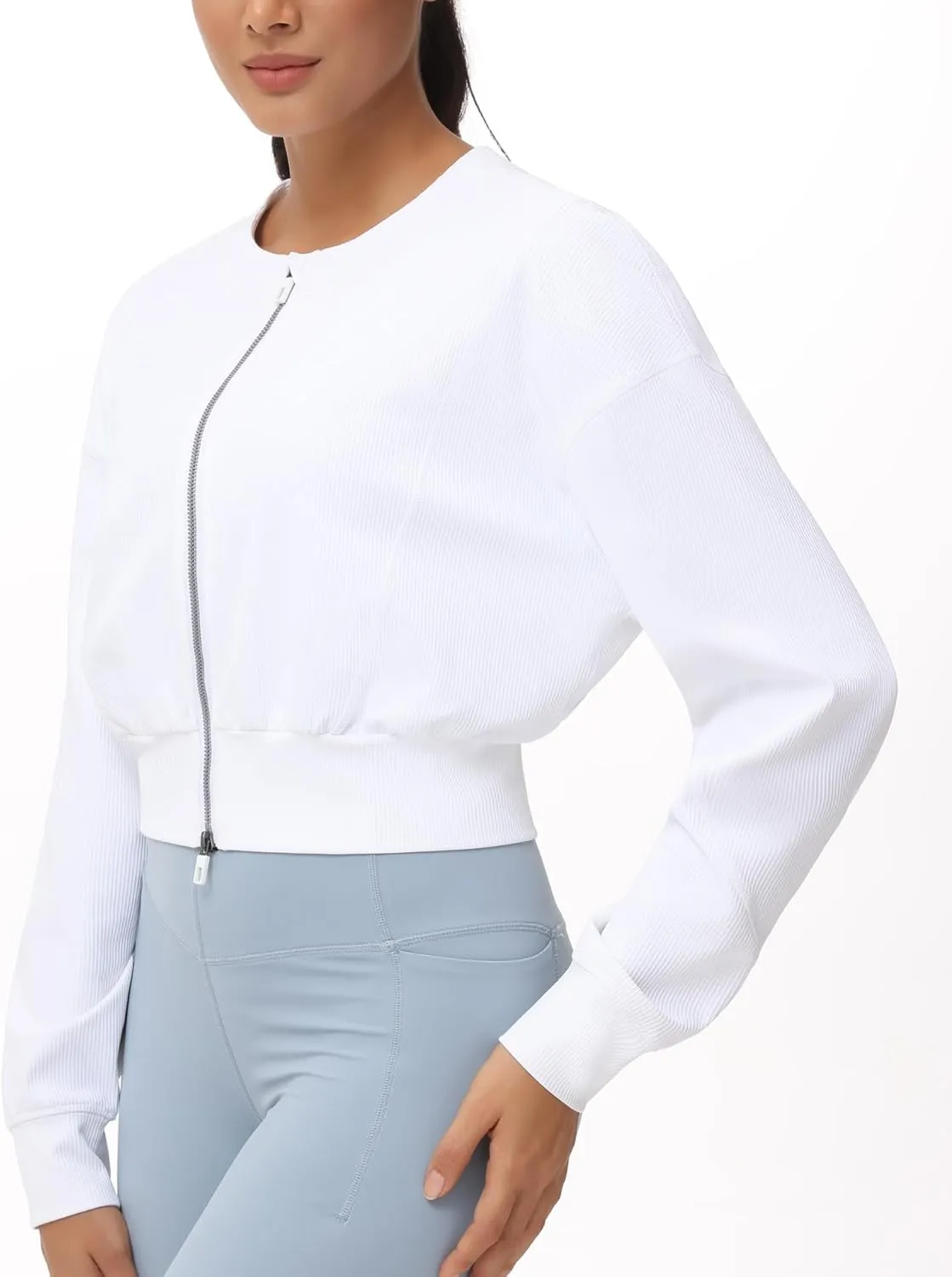 THE GYM PEOPLE Women's Cropped Jackets Full Zip Long Sleeve Ribbed Workout Sweatshirts Lightweight Casual Tops