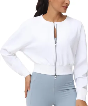 THE GYM PEOPLE Women's Cropped Jackets Full Zip Long Sleeve Ribbed Workout Sweatshirts Lightweight Casual Tops