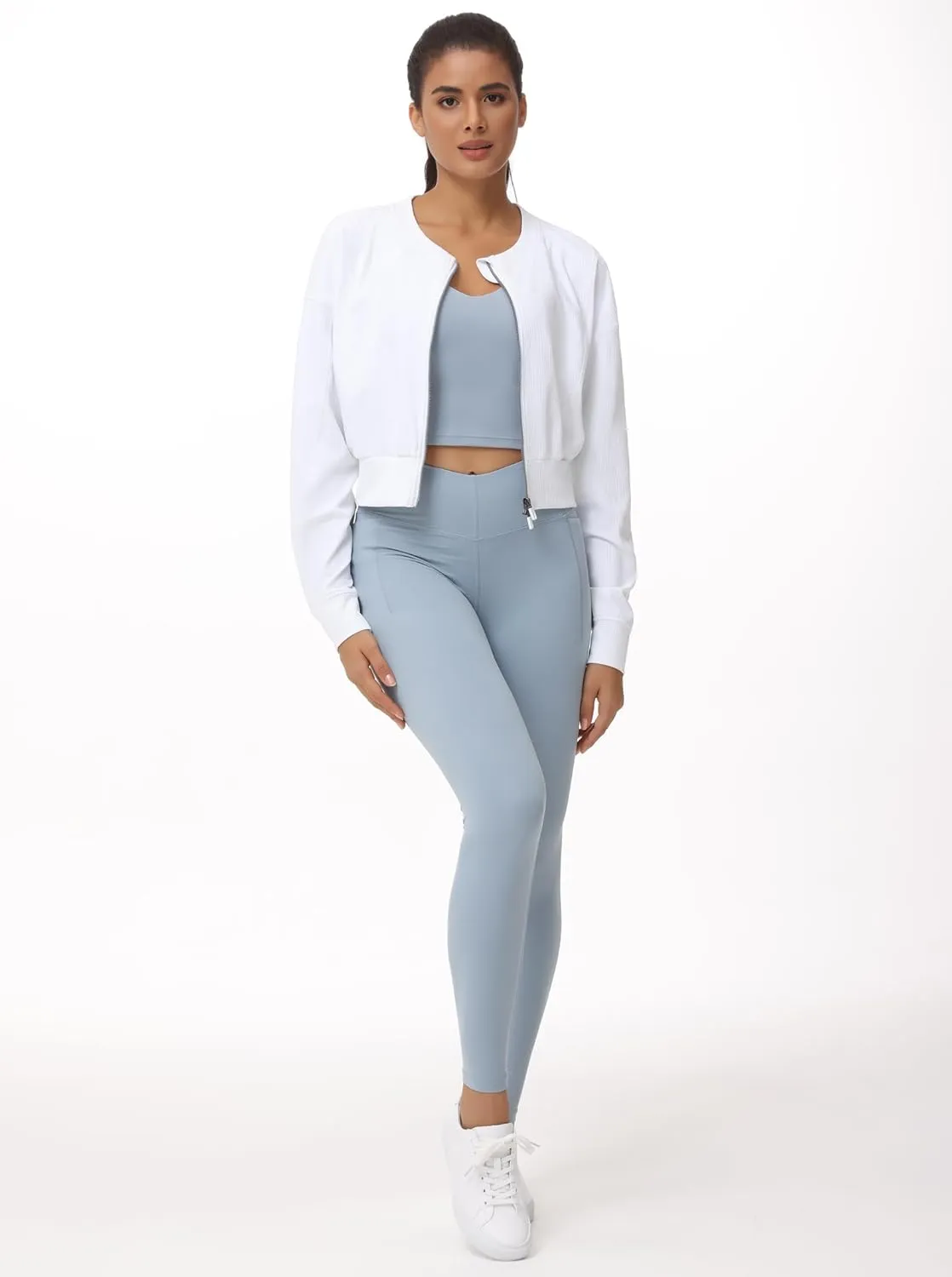 THE GYM PEOPLE Women's Cropped Jackets Full Zip Long Sleeve Ribbed Workout Sweatshirts Lightweight Casual Tops
