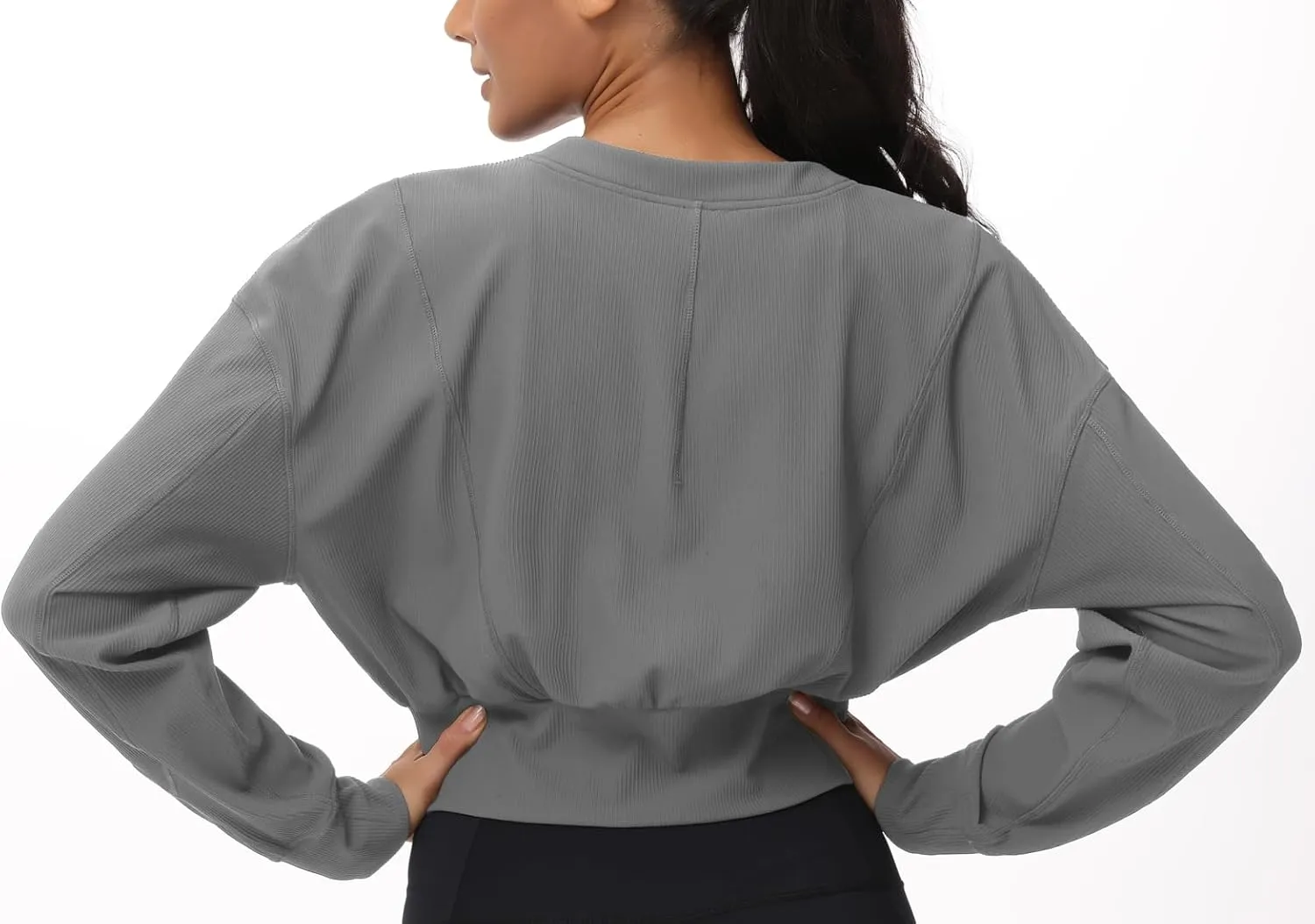 THE GYM PEOPLE Women's Cropped Jackets Full Zip Long Sleeve Ribbed Workout Sweatshirts Lightweight Casual Tops