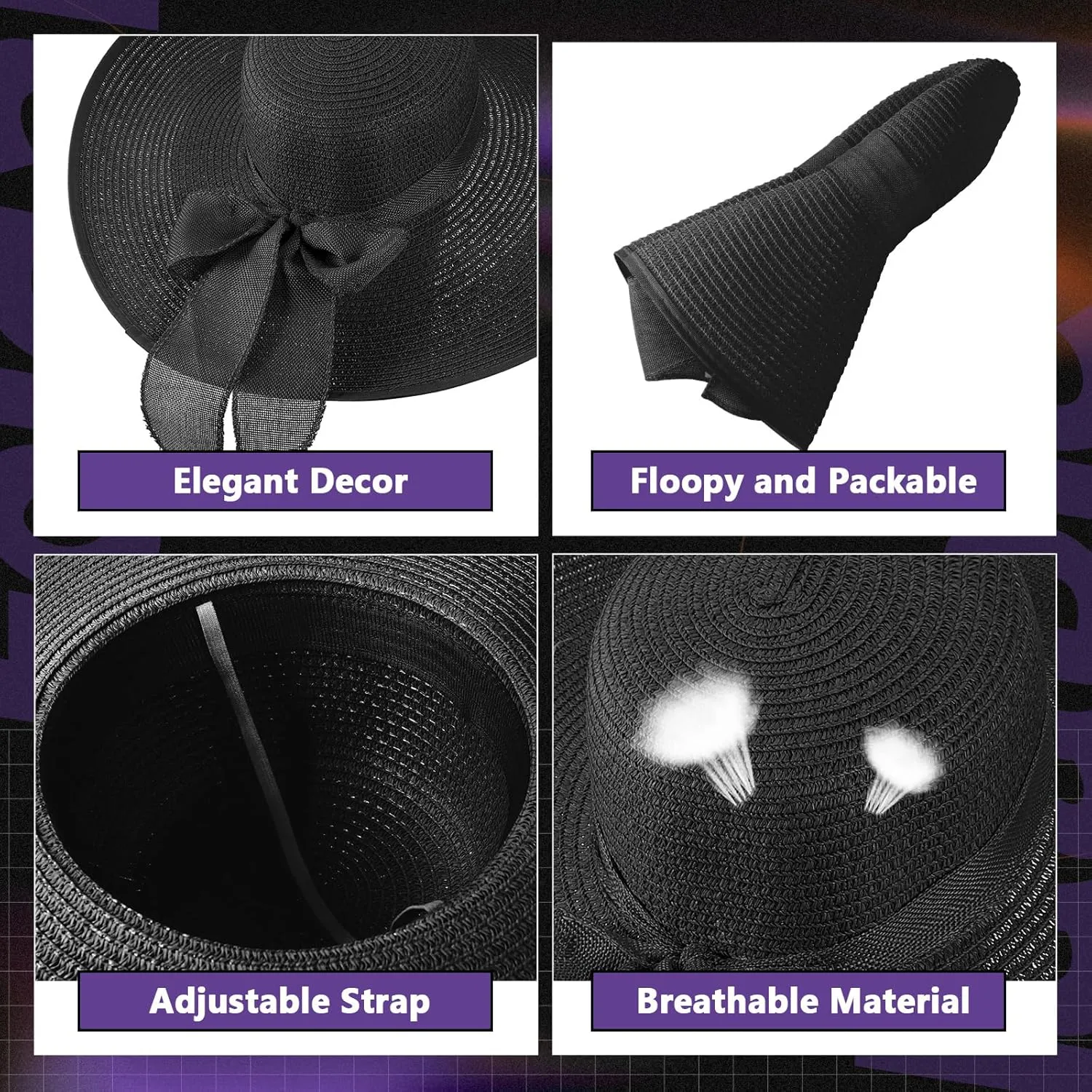 Tigeen 12 PCS Women's Wide Brim Straw Hats Floppy Sun Hat Foldable Multicolor Summer Beach Sun Cap UPF 50 