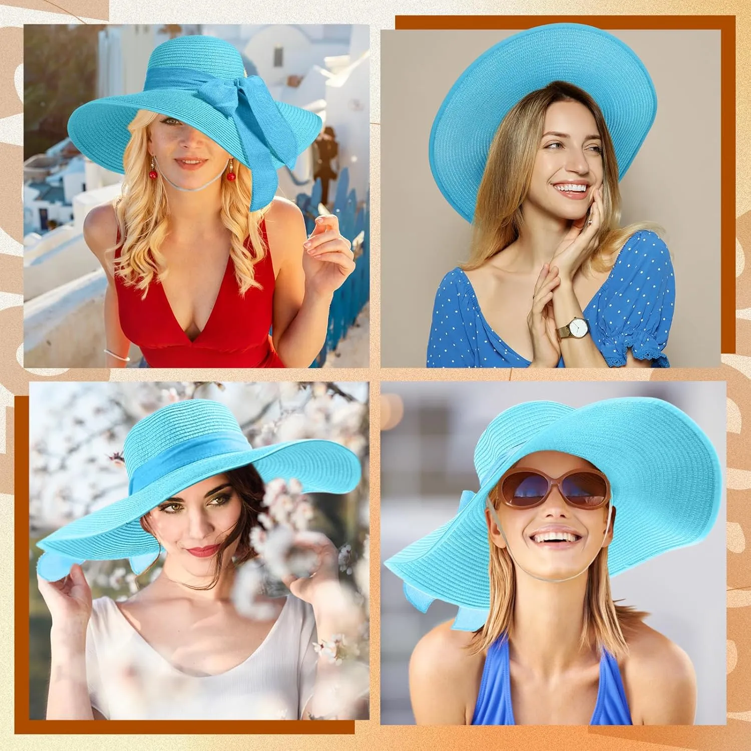 Tigeen 12 PCS Women's Wide Brim Straw Hats Floppy Sun Hat Foldable Multicolor Summer Beach Sun Cap UPF 50 