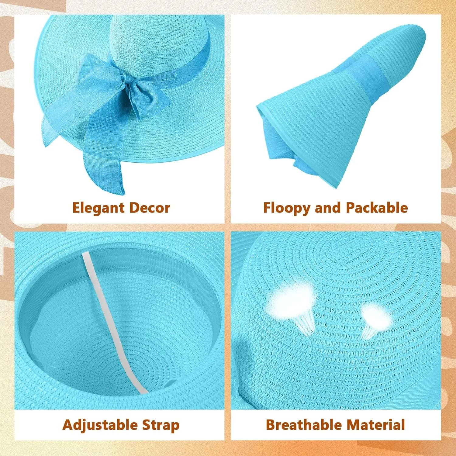 Tigeen 12 PCS Women's Wide Brim Straw Hats Floppy Sun Hat Foldable Multicolor Summer Beach Sun Cap UPF 50 